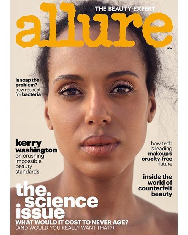 Kerry Washington tak mengenakan makeup tebal atau meluruskan rambutnya untuk sampul majalah Allure November 2017. Tampil natural, pemain serial Scandal ini masih terihat menawan. Foto: Instagram