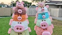 Hayo hitung ada berapa anak babi? Dibentuk mirip hewan babi, beberapa scope gelato jadi beberapa tingkat. Ih gemas! Foto: Instagram @eisweltgelato