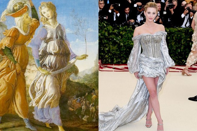 Lili Reinhart mengambil ide dari gaun bervolume lukisan Judith karya Botticelli. Foto: Ist.