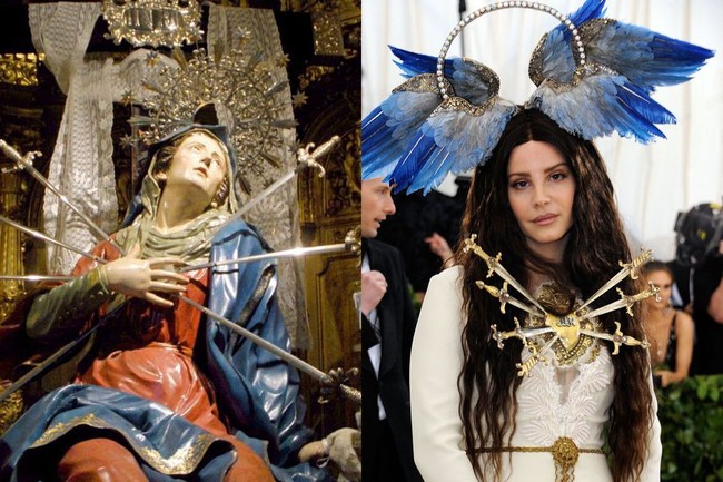 Lana Del Rey yang memakai gaun rancangan Gucci, dan mendapat inspirasinya dari Our Lady of Sorrows. Foto: Ist.