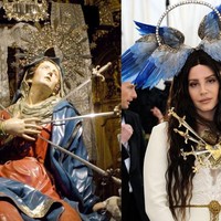 Lana Del Rey yang memakai gaun rancangan Gucci, dan mendapat inspirasinya dari Our Lady of Sorrows. Foto: Ist.