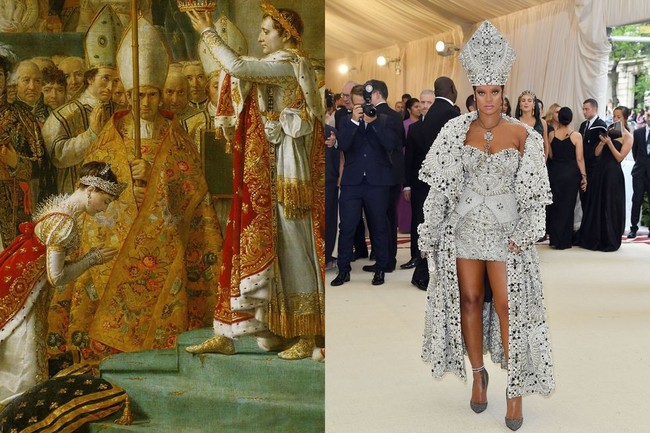 Gaun megah Maison Margiela milik Rihanna terinspirasi dari lukisan Paus karya Jacques-Louis David. Foto: Ist.