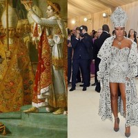 Gaun megah Maison Margiela milik Rihanna terinspirasi dari lukisan Paus karya Jacques-Louis David. Foto: Ist.
