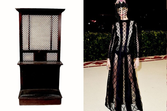 Tren naked dress yang dibawa Cara Delevingne ternyata terinspirasi dari bilik pengakuan dosa. Ada yang menyadarinya? Foto: Ist.