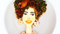 Dengan piawai ia berhasil menggabungkan beberapa makanan tradisional Nigeria jadi karya seni yang menarik. Foto: Instagram @muslimahanie