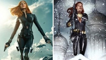 Black Widow, jika di komik kostum jagoan wanita ini terlihat lebih seksi dengan belahan baju depan yang lebih rendah. (Foto: Boredpanda)