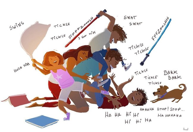 Bahagia itu sederhana, saling bercanda bersama pasangan dan anak-anak. (Foto: @pascalcampionart)