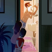 Apapun kegiatan yang dilakukan oleh seorang ayah akan menarik perhatian si buah hati. (Foto: @pascalcampionart)