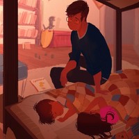 Pemandangan manis yang dilakukan seorang ayah setiap malam, menjaga buah hatinya tetap terlelap. (Foto: @pascalcampionart)