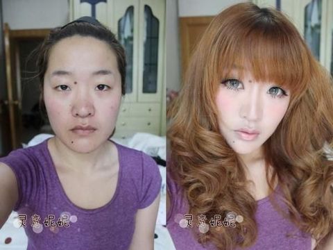 Ilustrasi penampilan wanita pakai dan tanpa makeup