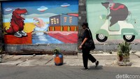 Begini penampakan seni mural di tembok-tembok di Jalan Kali Pasir, Cikini, Jakarta Pusat, Senin (14/5/2018).