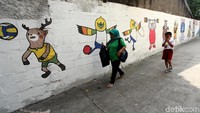 Begini penampakan mural bertemakan Asian Games 2018 di kawasan Jati Padang, Jakarta Selatan, Selasa (15/5/2018).