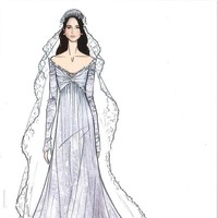 Veronica Etro membayangkan Meghan bergaun klasik dengan kerah off-shoulder dan veil cantik berbahan lace. Foto: Dok. WWD