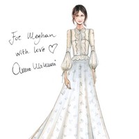 Desainer Blumarine, Anna Molinari melihat Meghan sebagai sosok wanita yang romantis, karenanya ia membuatnya dengan gaun lace klasik dan lengan bervolume. Foto: Dok. WWD