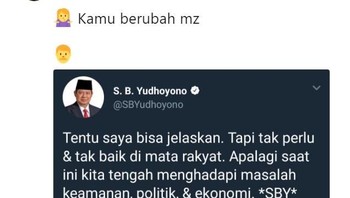 Salah satu cuitan SBY yang terkesan menggantung pun diubah oleh netizen menjadi sejumlah percakapan yang jenaka. (Foto: Twitter)