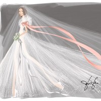 Pierpaolo Piccioli dari valentino memberi sentuhan modern bagi gaun Meghan dengan tumpukan tulle menerawang dengan pita di lengan yang romantis nan dramatis. Foto: Dok. WWD