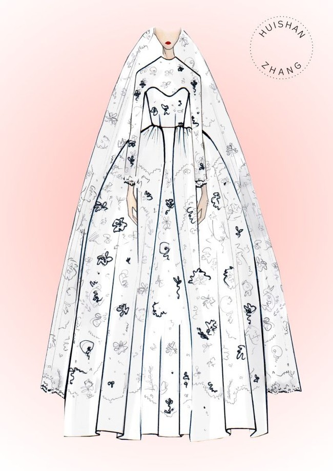 Huishan Zhang melihat gaun Meghan Markle dengan siluet modern namun timeless dengan lembaran kain lace. Foto: Dok. WWD