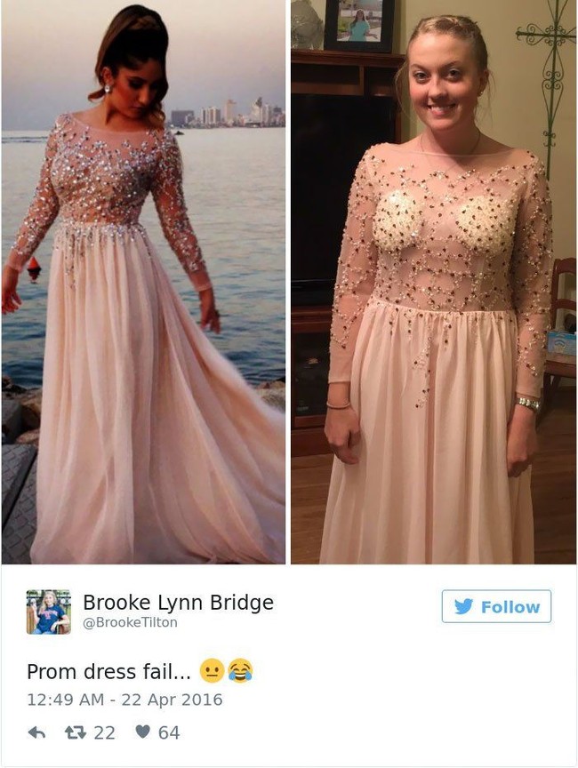 Contoh lain dari prom dress hasil belanja online yang gagal. Foto: Twitter
