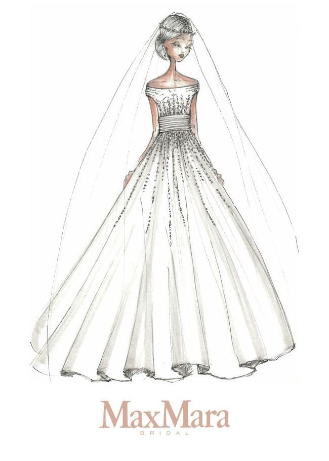 Max Mara ingin Meghan tampil dengan gaun pengantin klasik bseriluet off-the-shoulder, namun diberi embroidery sebagai detail yang sophisticated. Foto: Dok. WWD