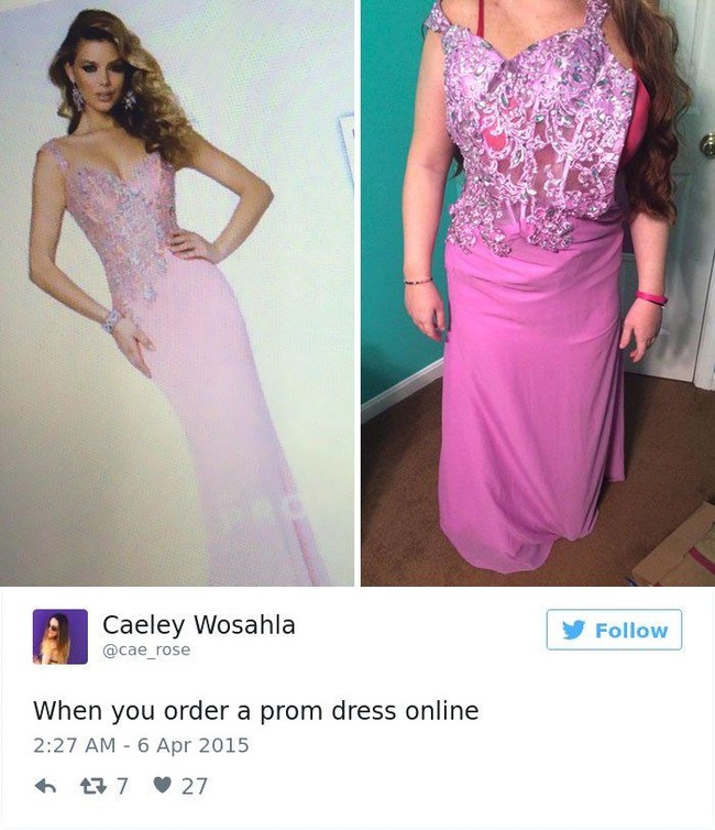 Betapa kecewanya seorang wanita saat dress hasil belanja online-nya bahkan tidak bisa dikancingkan. Foto: Twitter