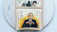 Duh, sepertinya Uka senang dengan komik buatan Chūya Koyama. Lihat saja penggalan adegan yang ia buat di atas roti tawar ini.Foto: Instagram @uukanuba