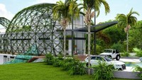 Kendaraan listrik juga bisa mengisi daya di rumah ini. Istimewa/Inhabitat.