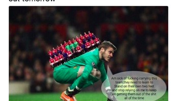 David De Gea digambarkan lelah menanggung beban terus menerus karena rekan setimnya tak kunjung moncer. Foto: istimewa