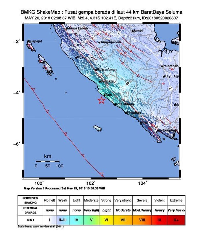 Gempa 5,4 SR Guncang Bengkulu