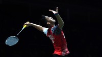 Firman Abdul Kholik yang menjadi tunggal ketiga juga berhasil meneruskan hasil positif dari laga sebelumnya. Dia mengalahkan paul-Antoine Dostie-Guindon dengan skor 21-8 dan 21-11. Antara Foto/Puspa Perwitasari.