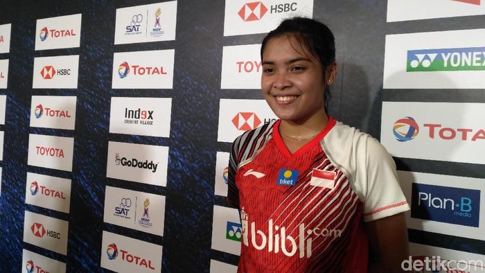Gregoria Mariska Tunjung usai menyumbang poin buat Indonesia saat menghadapi Malaysia di fase grup Piala Uber 2018 (Foto: Okdwitya Karina Sari) Gregoria Mariska Tunjung usai menyumbang poin buat Indonesia saat menghadapi Malaysia di fase grup Piala Uber 2018 (Foto: Okdwitya Karina Sari)
