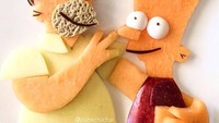 Begini kalau Homer dan Bart di kartun The Simpsons dibuat dari buah apel hingga buah melon oranye. Kreatif, kan?Foto: Instagram @cutechichai