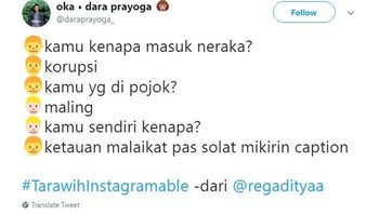 Kasian ya masuk neraka karena ketauan malaikat mikirin caption pas salat. Jangan ditiru ya. Foto: istimewa