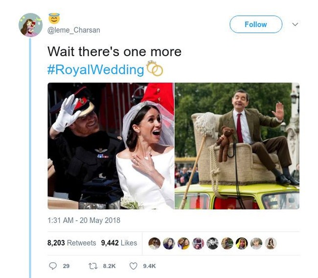 Wah, ternyata ekspresi kaget Meghan Markle karena melihat Mr. Bean. Foto: Dok. Twitter