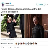 Twitter malah bergurau Pangeran George memakai koleksi busana rancangan Cersei Game of Thrones. Foto: Dok. Twitter