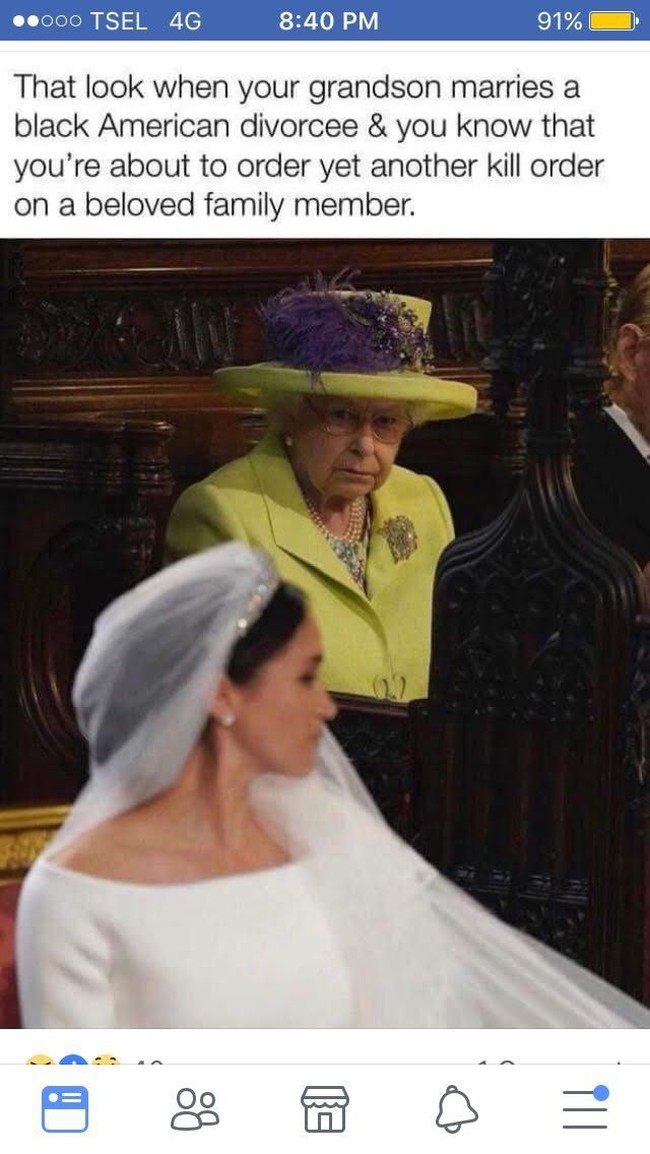 Tatapan tajam Ratu Elizabeth ke Meghan Markle yang seolah mengancam. Foto: Dok. Twitter