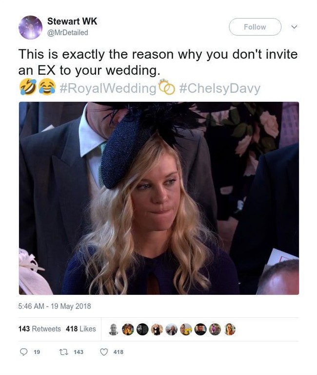 Chelsea Davy, mantan Pangeran Harry juga jadi sorotan. Ekspresinya menjadi alasan untuk tidak mengundang mantan ke pernikahanmu. Foto: Dok. Twitter