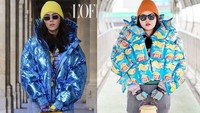 Lagi-lagi gaya artis Araya yang diikuti oleh Sine. Ia pun menulis,Paris Fashion Week Vs Gold Cup. Jaket yang dibuat dari bungkus snack keripik kentang dan bawa rantang. Mau ngakak nggak sih? Foto: Instagram @framsook_lek_lek
