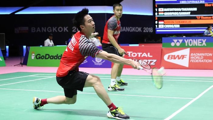 Kevin Sanjaya Sukamuljo/Marcus Gideon Fernaldi saat mengalahkan pasangan Korea di fase grup Piala Thomas 2018 (Foto: dok: Tim Humas dan Media PP PBSI) Kevin Sanjaya Sukamuljo/Marcus Gideon Fernaldi saat mengalahkan pasangan Korea di fase grup Piala Thomas 2018 (Foto: dok: Tim Humas dan Media PP PBSI)