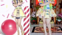 Dengan judul BNK48 VS KFC84. Yang sebelah kanan hati-hati berisiko diabetes karena dressnya permen semua. Foto: Instagram @framsook_lek_lek