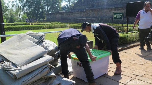 Pengelola menyiapkan sejumlah pelapis untuk melindungi candi 