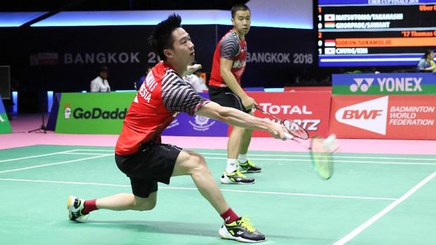 Marcus Fernaldi Gideon/Kevin Sanjaya Sukamuljo menjadi salah satu harapan Indonesia meraih poin di semifinal Piala Uber 2018.