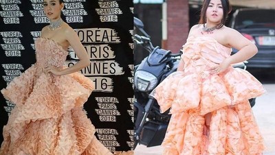 Bikin Ngakak! Wanita Ini Tiru Gaun Selebriti dengan Durian hingga Kerupuk Udang