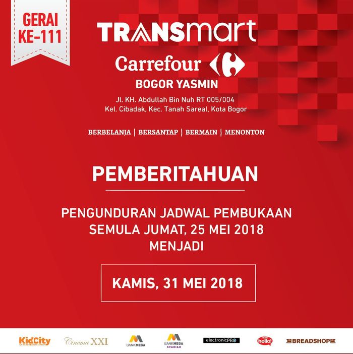 Pembukaan Transmart Carrefour Yasmin Bogor Ditunda/Dok. Transmart Carrefour Pembukaan Transmart Carrefour Yasmin Bogor Ditunda/Dok. Transmart Carrefour