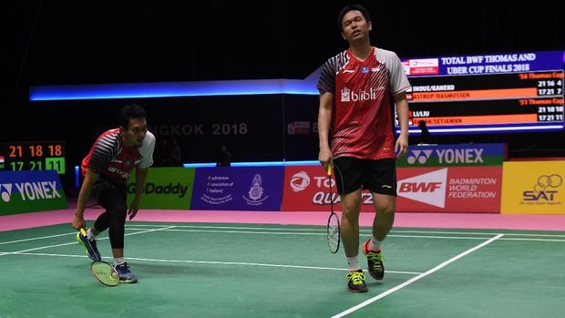 Ahsan/Hendra kalah dalam tiga set dari ganda China, Li Junhui/Liu Yuchen. (