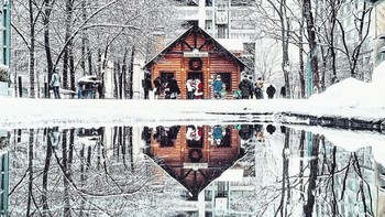 Musim dingin tidak menghentikan Ruiz untuk mencari objek foto yang menakjubkan. Seperti di Toronto, Canada saat Ruiz memotret sebuah toko dari refleksi sebuah kolam. Istimewa/Boredpanda.