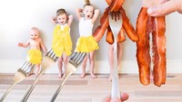 Dengan 3 anak balita, Kate tak kehabisan akal membuat seri foto keluarga unik. Yang ini memakai lembaran bacon dan telur. Foto: Instagram kweilz