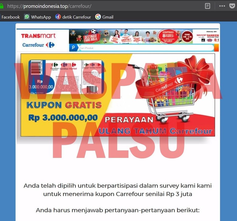Waspada! Hoax Survei Berhadiah Mengatasnamakan Transmart Carrefour Waspada! Hoax Survei Berhadiah Mengatasnamakan Transmart Carrefour