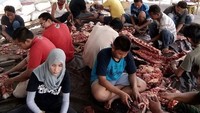 Kalau ini potret keseruan saat Idul Adha. Angga memperlihatkan orang-orang yang sibuk memotong dan membagikan daging kurban. Nggak ikutan motong-motong nih mas Angga? Foto: Instagram @anggawijaya88
