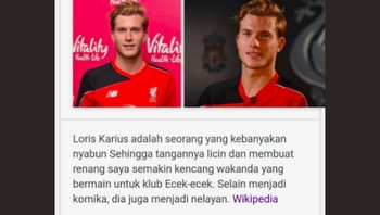 Bahkan ada yang sempat menggantikan informasi Loris Karius di Wikipedia. Foto: Internet