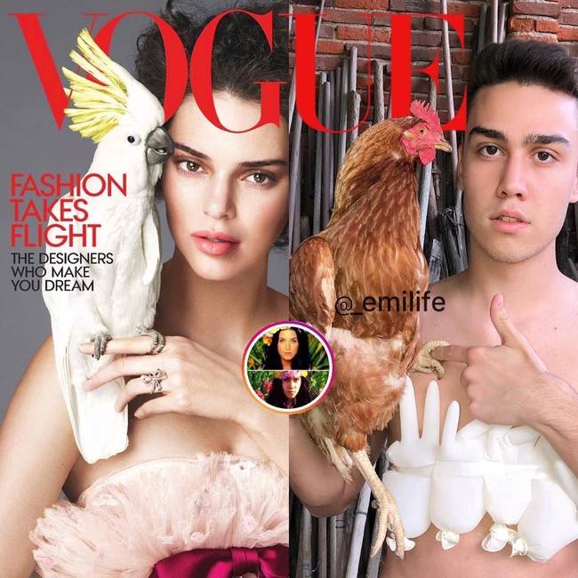 Ketika Kendal Jenner tampil menawan menjadi cover model majalah Vogue, Emi punya caranya sendiri untuk menirukan gaya Kendall. Bagaimana menurutmu? Foto: Instagram